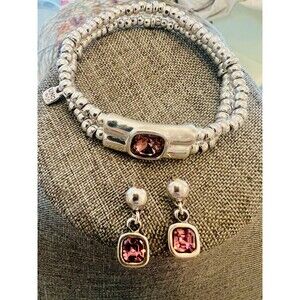 UNO de 50 Silver Beaded Bracelet & Earrings Set Purple Crystal | Artisan Spanish